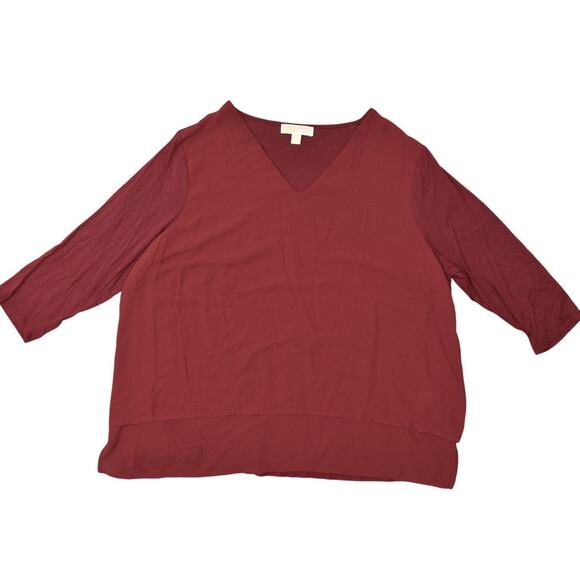 Michael Kors Womens's Red Polyester Blouse 3X Plus V Neck Solid 3/4 Sleeve - Picture 1 of 7